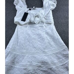 Gianni Bini Dress Women 6 White Eyelet Lace Front Tie Closure Cutout Prairie New